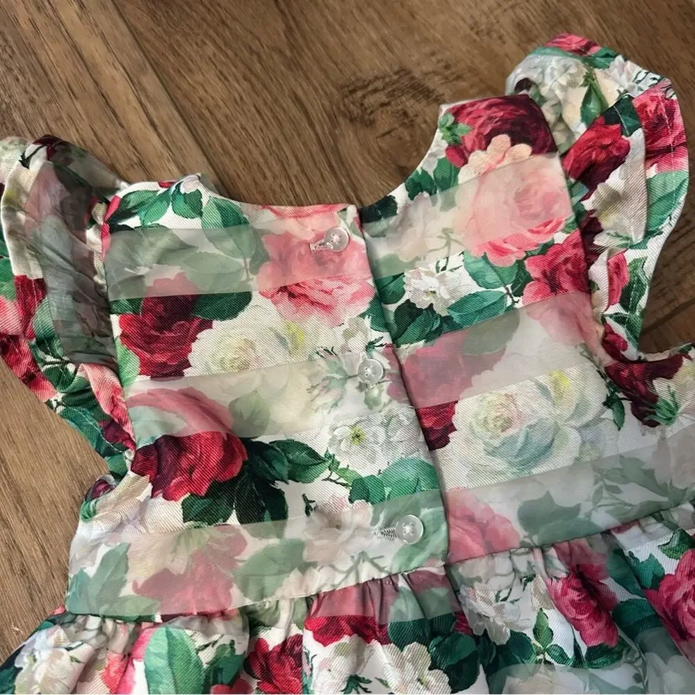 Pastourelle Pippa & Julie Floral Organza Dress w/ Bloomers, Flutter Sleeve, 24m